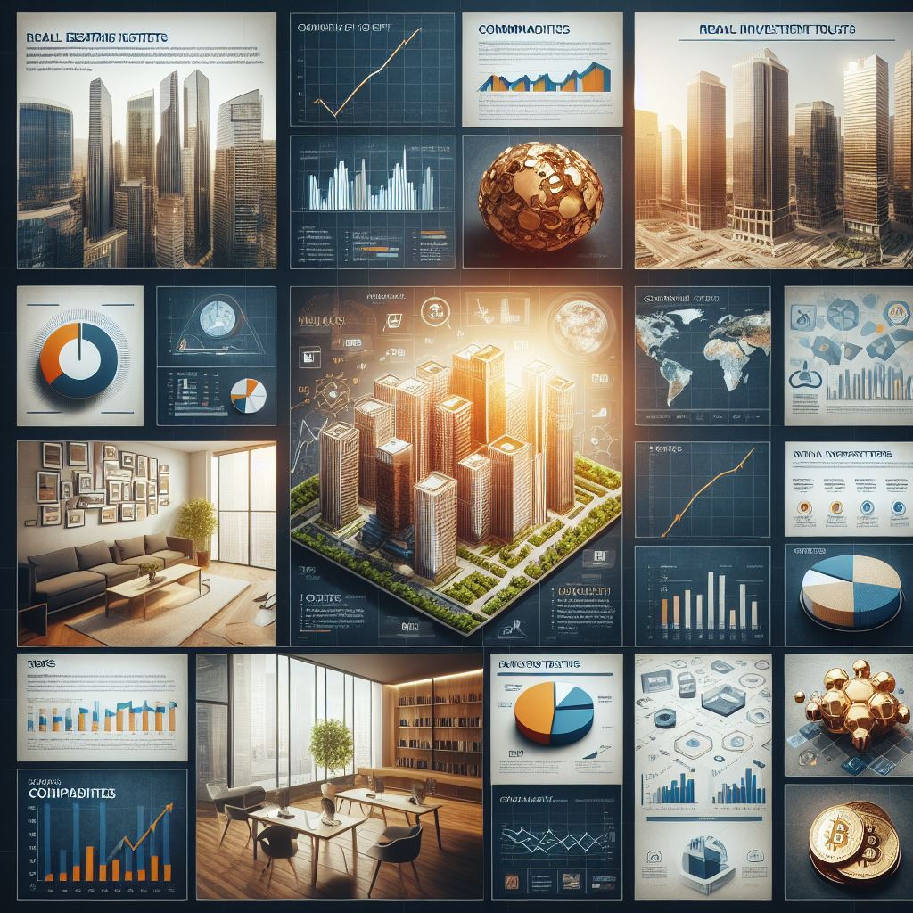 An integrated snapshot illustrating the symbiotic relationship between REITs and Commodities within a dynamic financial hub, emphasizing the coexistence of real estate and physical goods as integral components of the investment landscape.