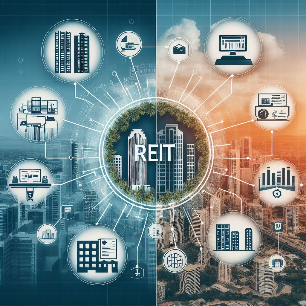 Comparison of traditional and modern office spaces with icons of Office REITs, illustrating the evolution in response to remote work trends